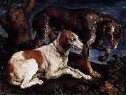 Follower of Jacopo da Ponte Two Hounds France oil painting artist